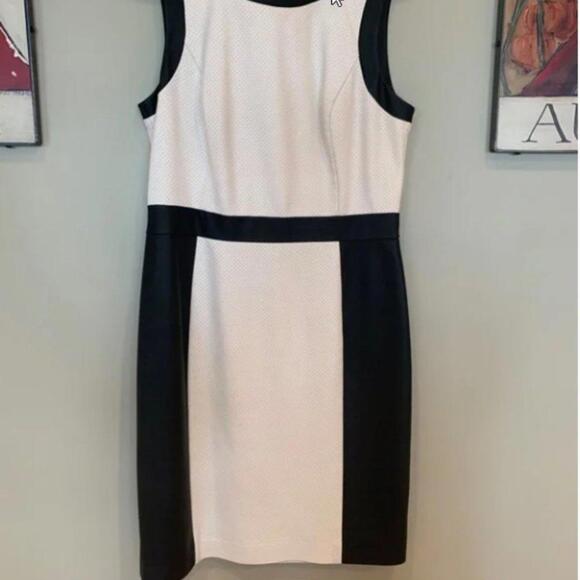 LKNW Faux Leather sleeveless dress vince camuto black white 6 (G15) - Picture 2 of 5